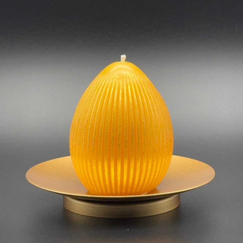 Striped Egg Beeswax Candle | Unscented, Clean-Burning Glow