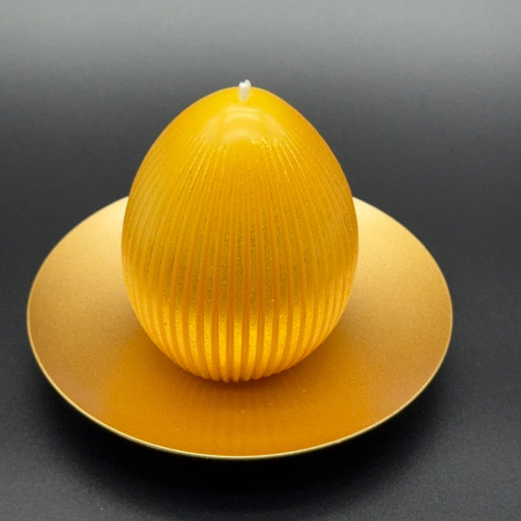 Striped Egg Beeswax Candle | Unscented, Clean-Burning Glow