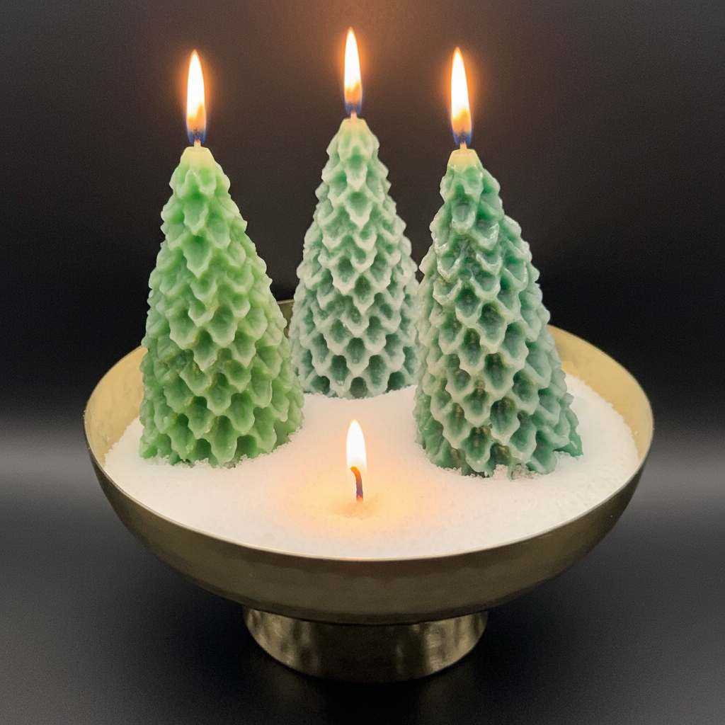 Tree candles with flames including snow area